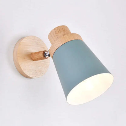 Nordic style gray and wood wall light for baby room with coolie shade