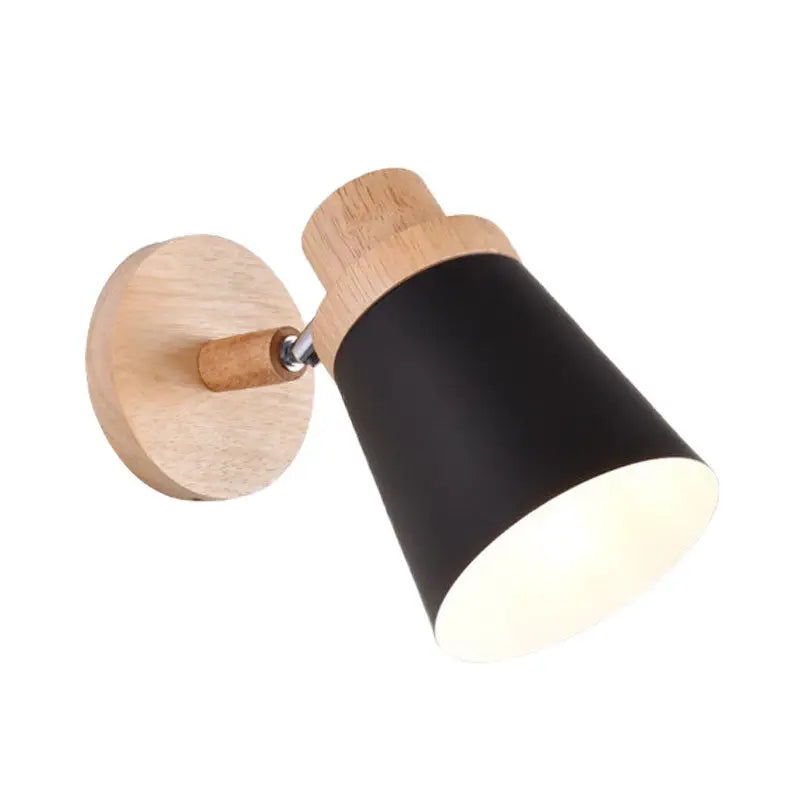 Nordic style gray and wood wall light for baby room with coolie shade