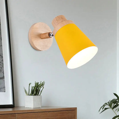 Nordic style gray and wood wall light for baby room with coolie shade