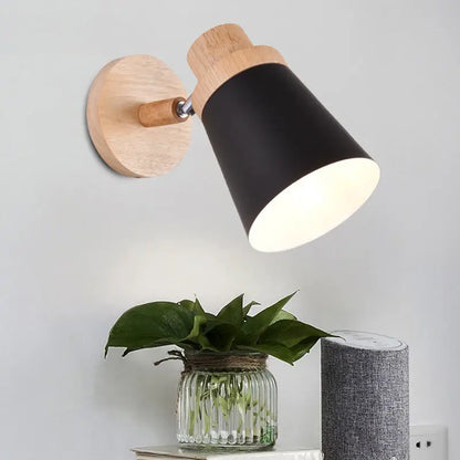 Nordic style gray and wood wall light for baby room with coolie shade