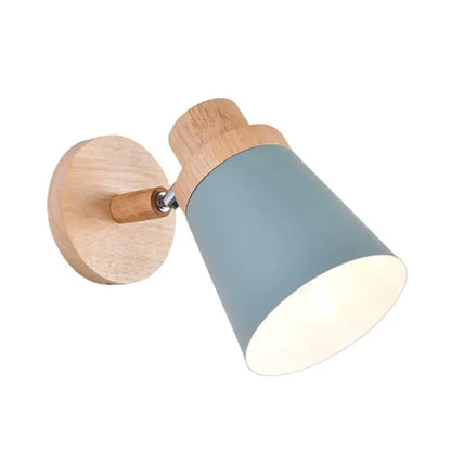 Nordic style gray and wood wall light for baby room with coolie shade
