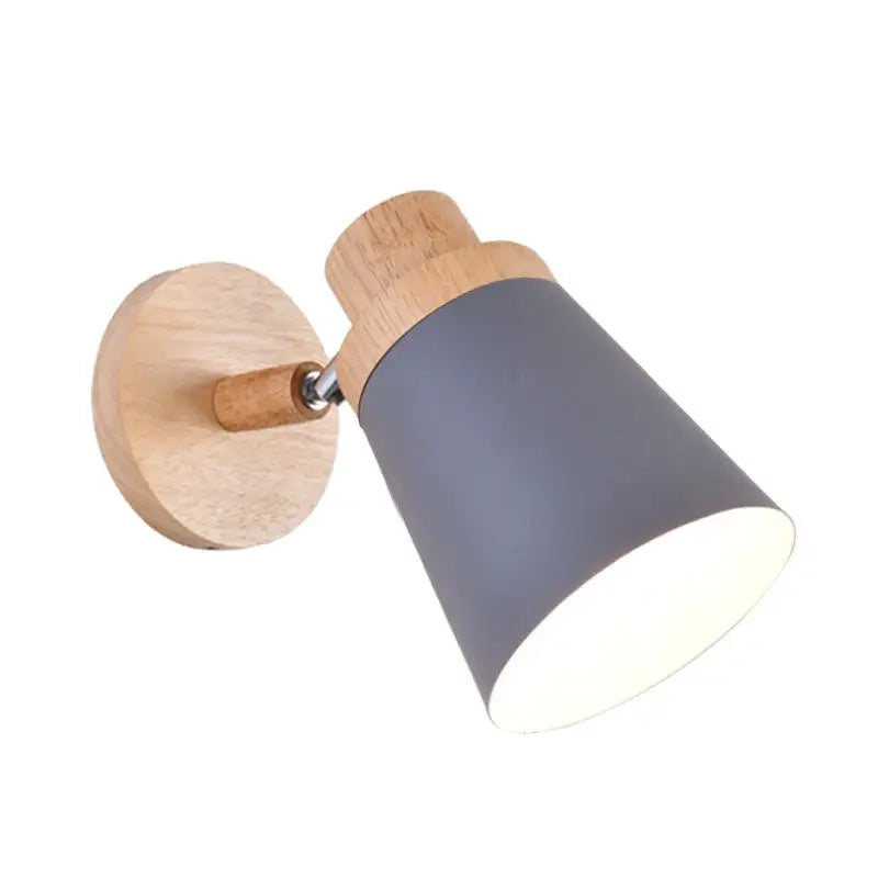 Nordic style gray and wood wall light for baby room with coolie shade