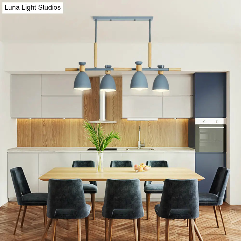 DecorBites™ Nordic Style Island Pendant with 4 Metal Lights and Wood Detail