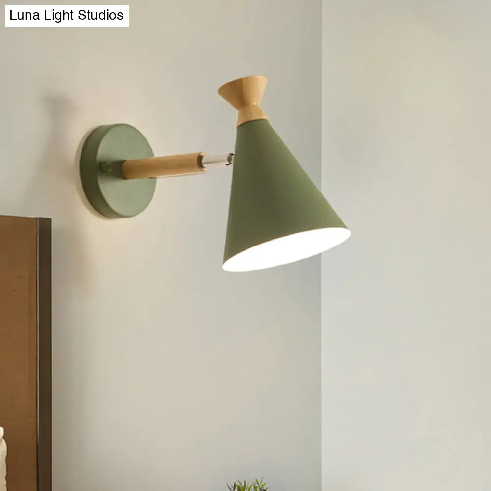DecorBites™ Nordic Style Metal Cone Shade Wall Light: 1-Light Rotatable Bedside Reading Lamp in Blue, Green, Grey, or White