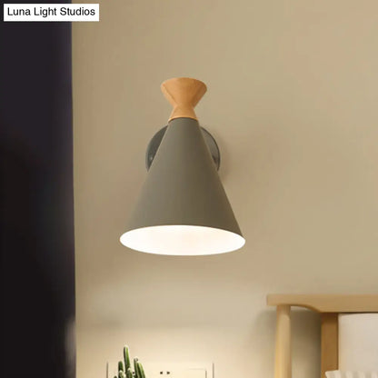 DecorBites™ Nordic Style Metal Cone Shade Wall Light: 1-Light Rotatable Bedside Reading Lamp in Blue, Green, Grey, or White