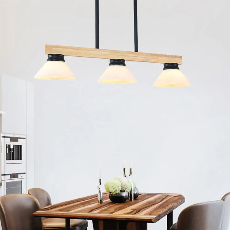 DecorBites™ Nordic Style Wooden Cone Shade Chandelier - 3/4 Heads Linear Pendant Light for Kitchen Island