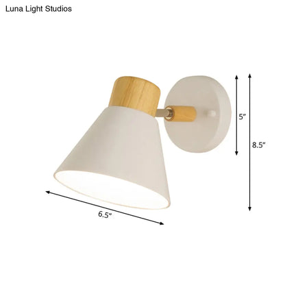 DecorBites™ Nordic Stylish Cone Shade Wall Mount Light with Rotatable Bedside Sconce - Metal and Wood, 1 Bulb, Black/White