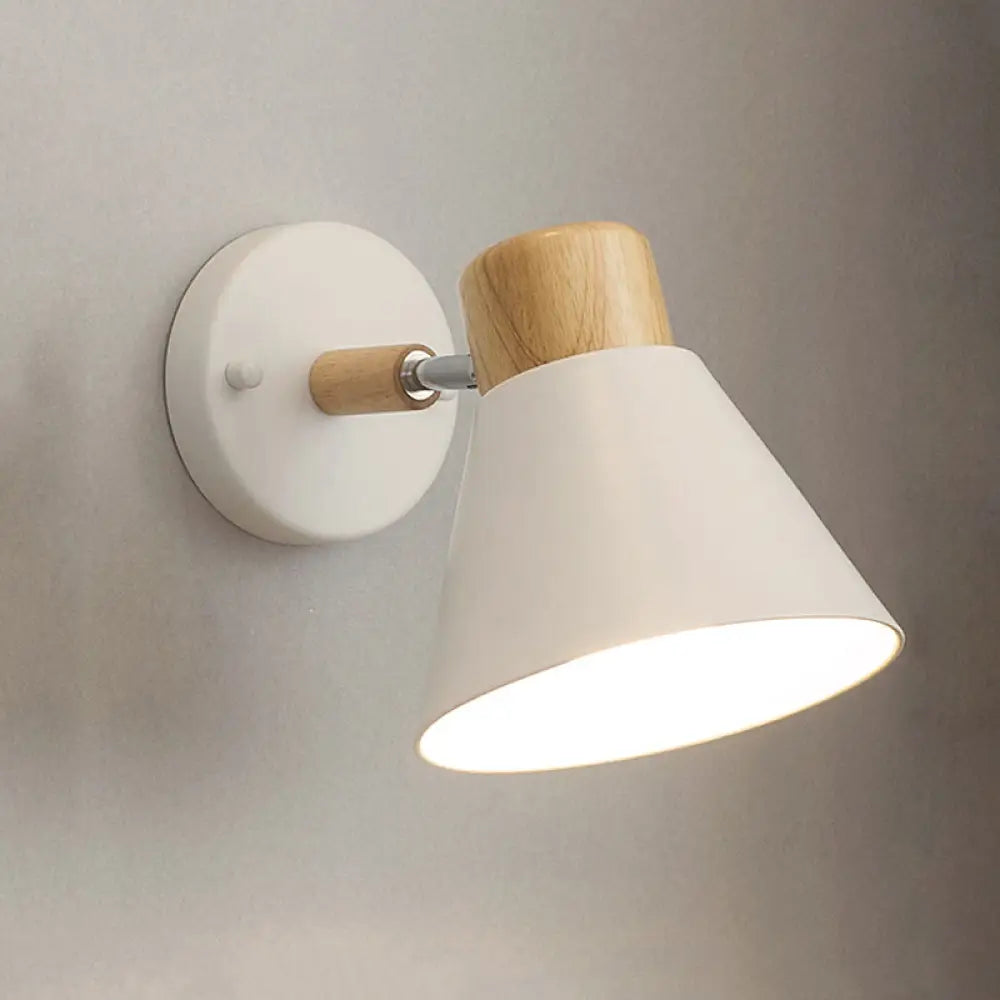 DecorBites™ Nordic Stylish Cone Shade Wall Mount Light with Rotatable Bedside Sconce - Metal and Wood, 1 Bulb, Black/White
