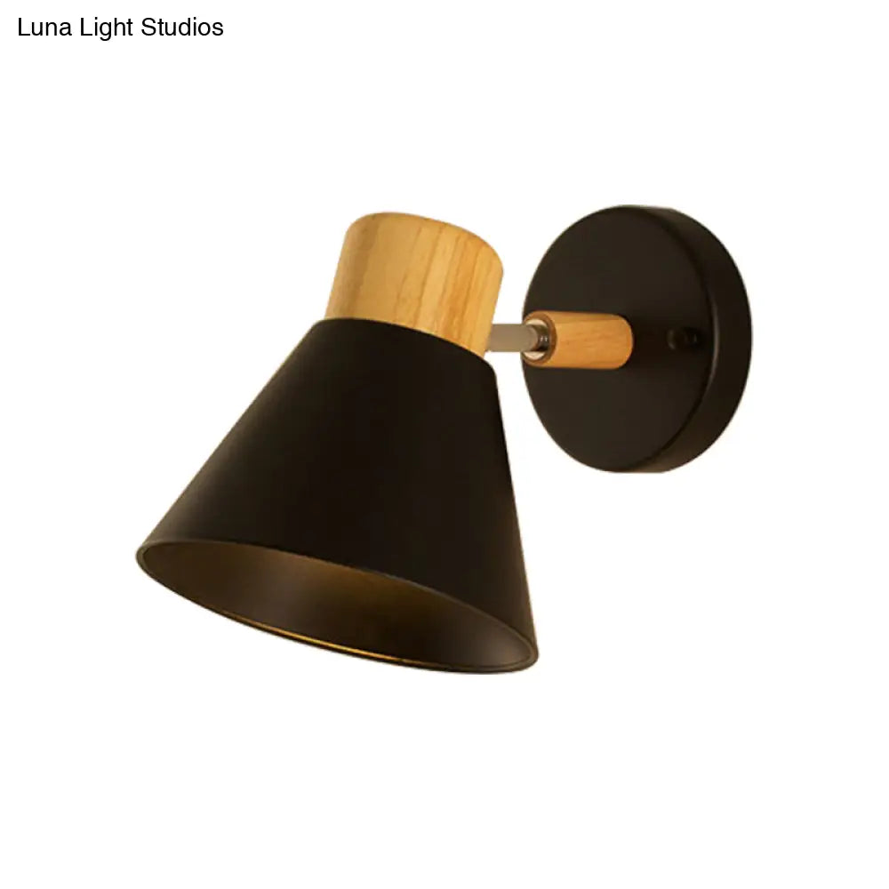 DecorBites™ Nordic Stylish Cone Shade Wall Mount Light with Rotatable Bedside Sconce - Metal and Wood, 1 Bulb, Black/White