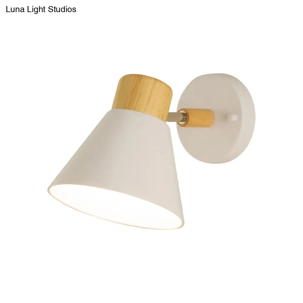DecorBites™ Nordic Stylish Cone Shade Wall Mount Light with Rotatable Bedside Sconce - Metal and Wood, 1 Bulb, Black/White