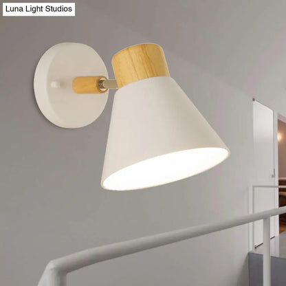 DecorBites™ Nordic Stylish Cone Shade Wall Mount Light with Rotatable Bedside Sconce - Metal and Wood, 1 Bulb, Black/White
