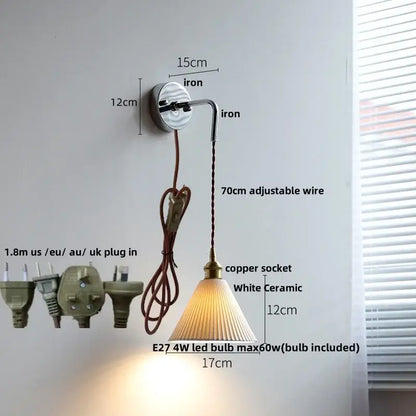 Nordic sunset glass ceramic led wall light bedroom with pull chain