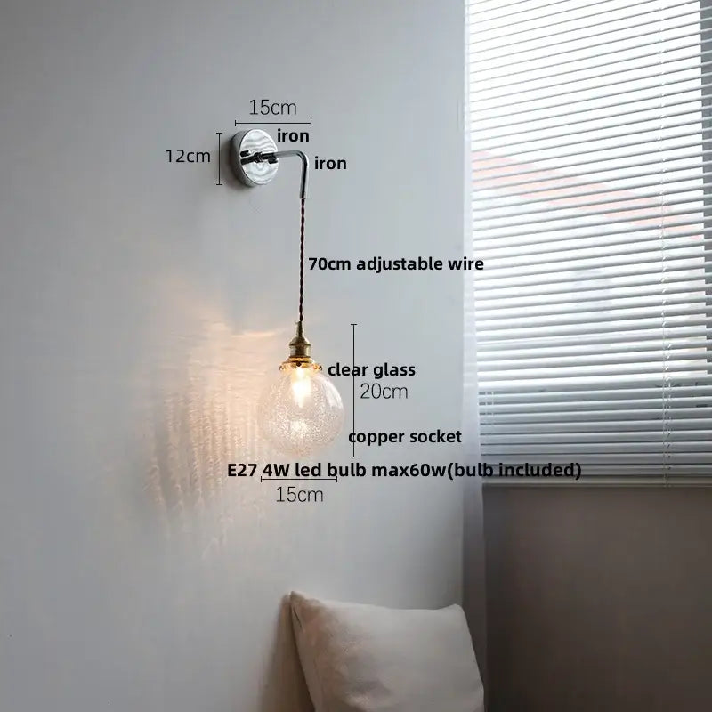 Nordic sunset glass ceramic led wall light bedroom with pull chain