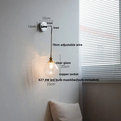 Nordic sunset glass ceramic led wall light bedroom with pull chain