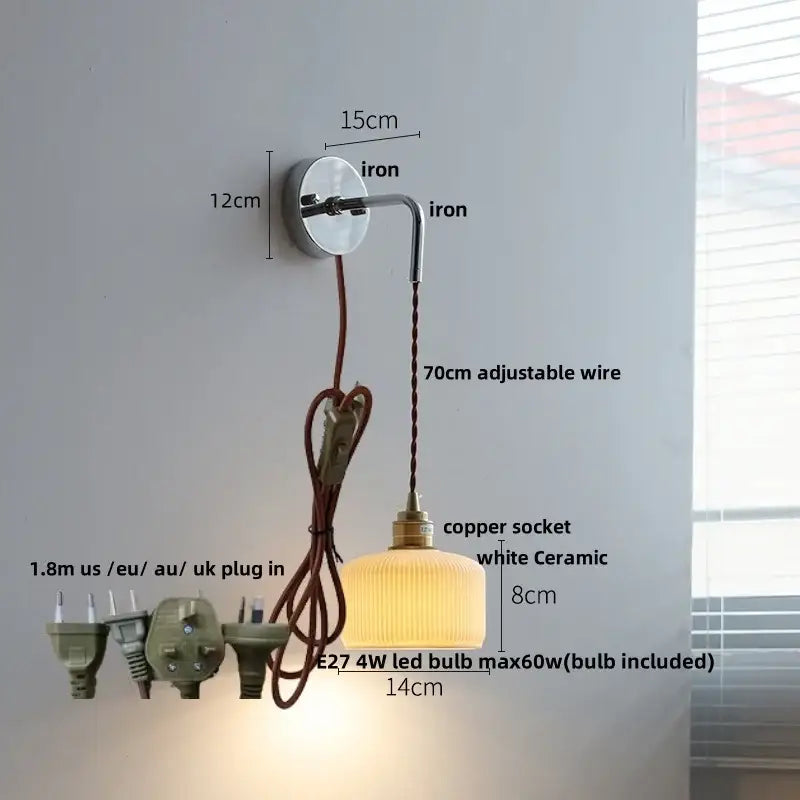 Nordic sunset glass ceramic led wall light bedroom with pull chain
