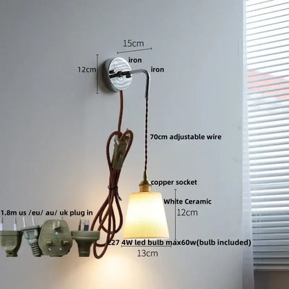 Nordic sunset glass ceramic led wall light bedroom with pull chain