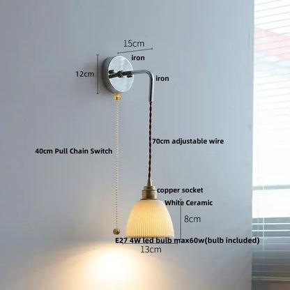 Nordic sunset glass ceramic led wall light bedroom with pull chain