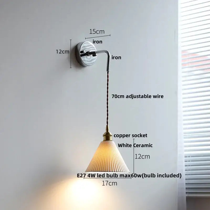 Nordic sunset glass ceramic led wall light bedroom with pull chain