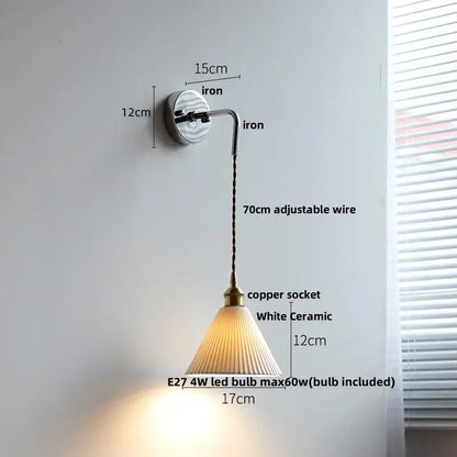 Nordic sunset glass ceramic led wall light bedroom with pull chain