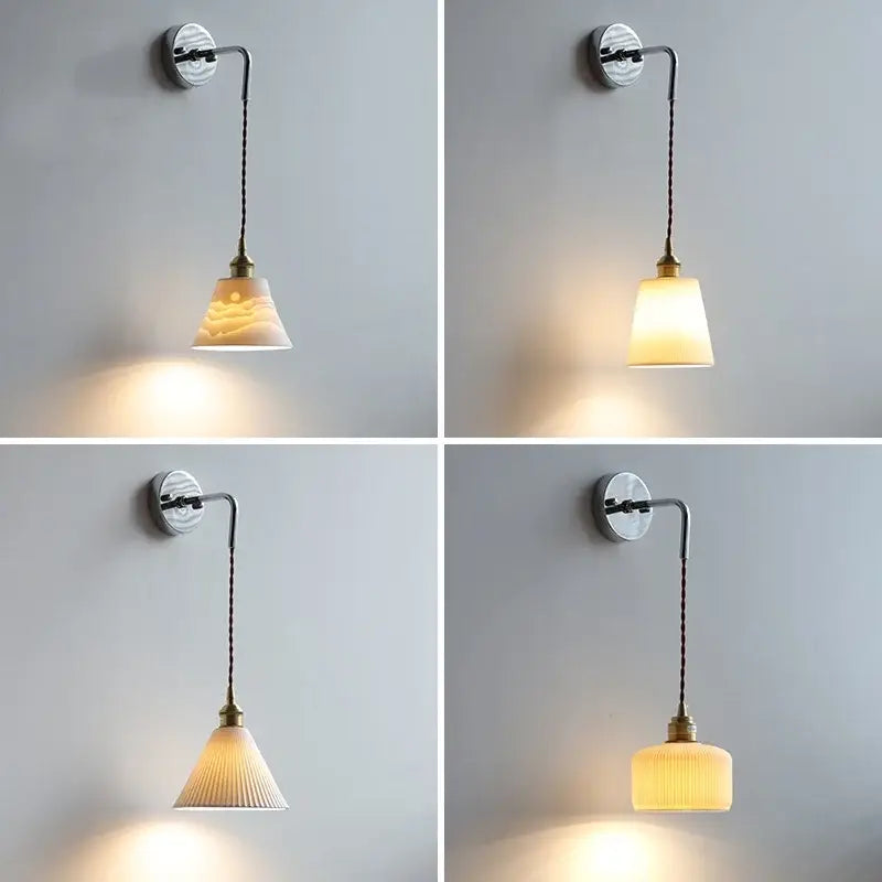 Nordic sunset glass ceramic led wall light bedroom with pull chain