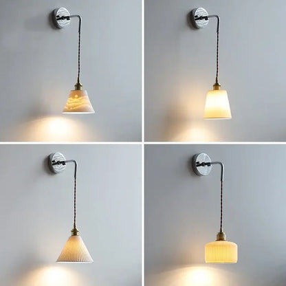 Nordic sunset glass ceramic led wall light bedroom with pull chain