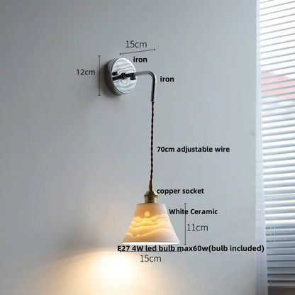 Nordic sunset glass ceramic led wall light bedroom with pull chain