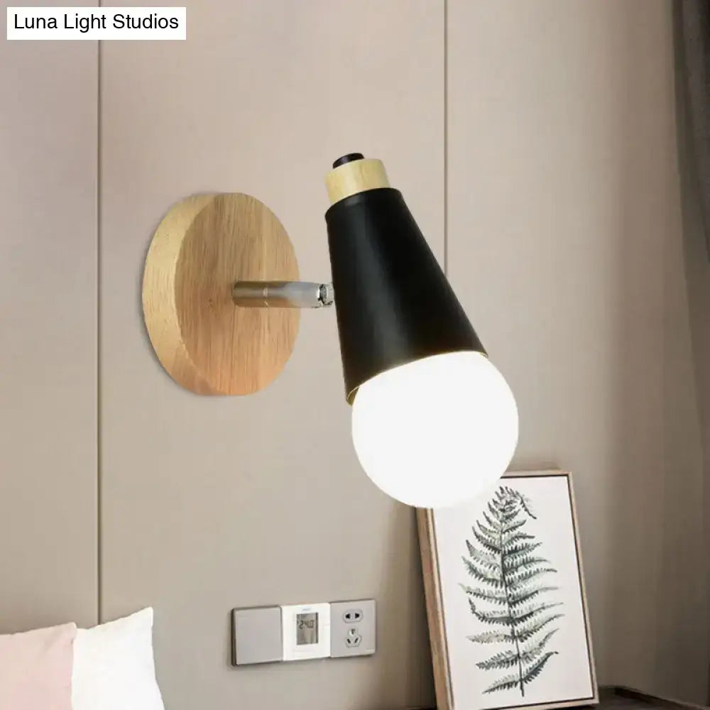 Nordic sweet cone wall light with bamboo base for bedroom