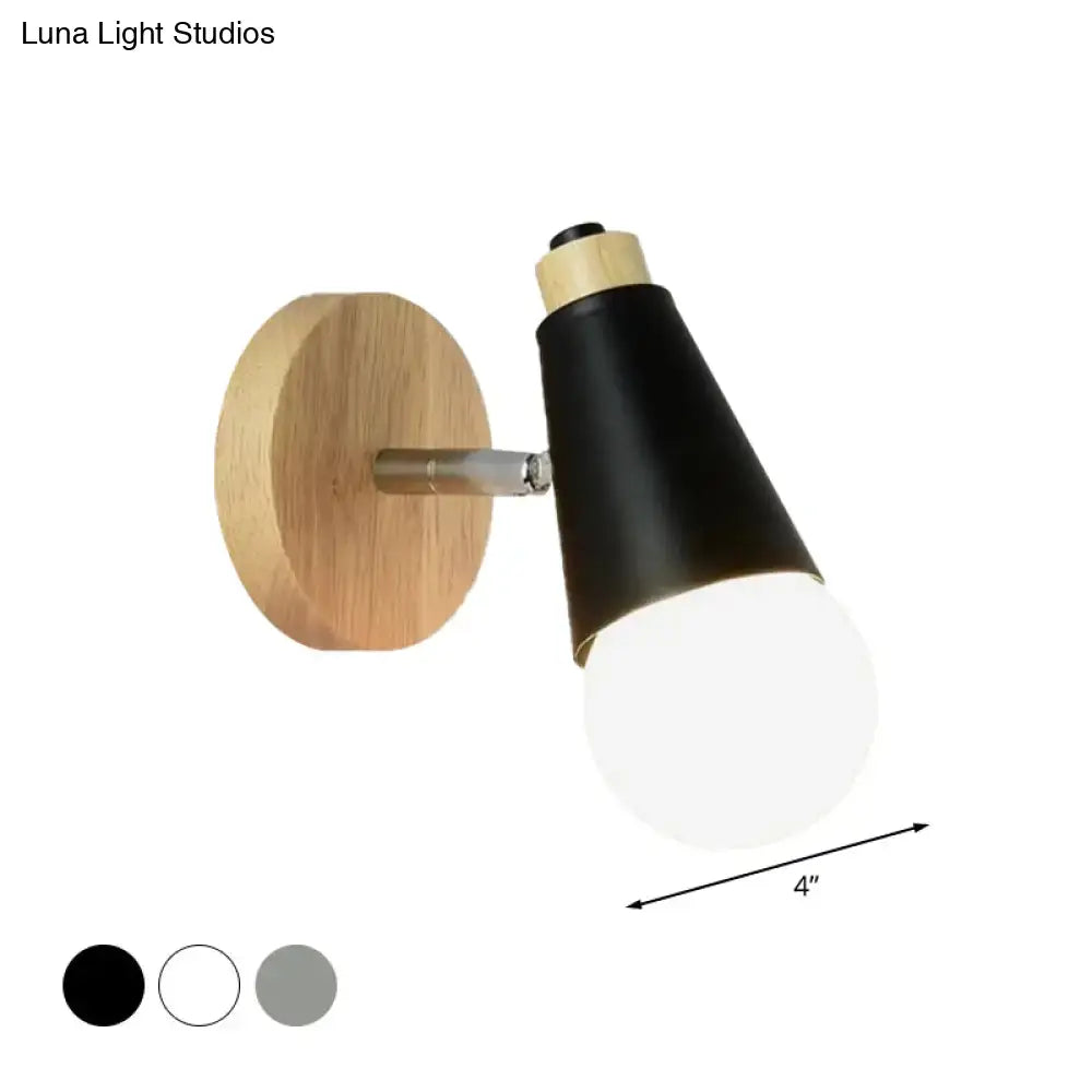 Nordic sweet cone wall light with bamboo base for bedroom