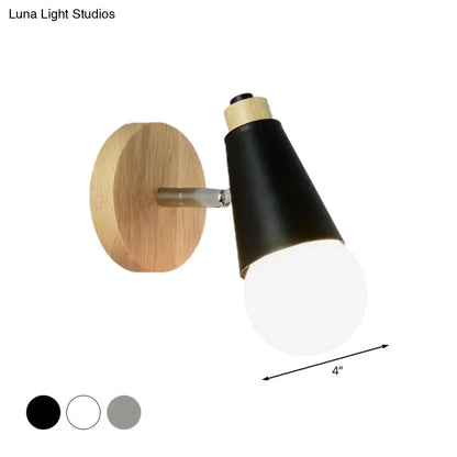 Nordic sweet cone wall light with bamboo base for bedroom