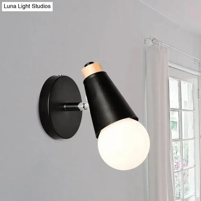 Nordic sweet cone wall light with bamboo base for bedroom