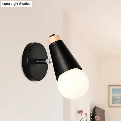 Nordic sweet cone wall light with bamboo base for bedroom