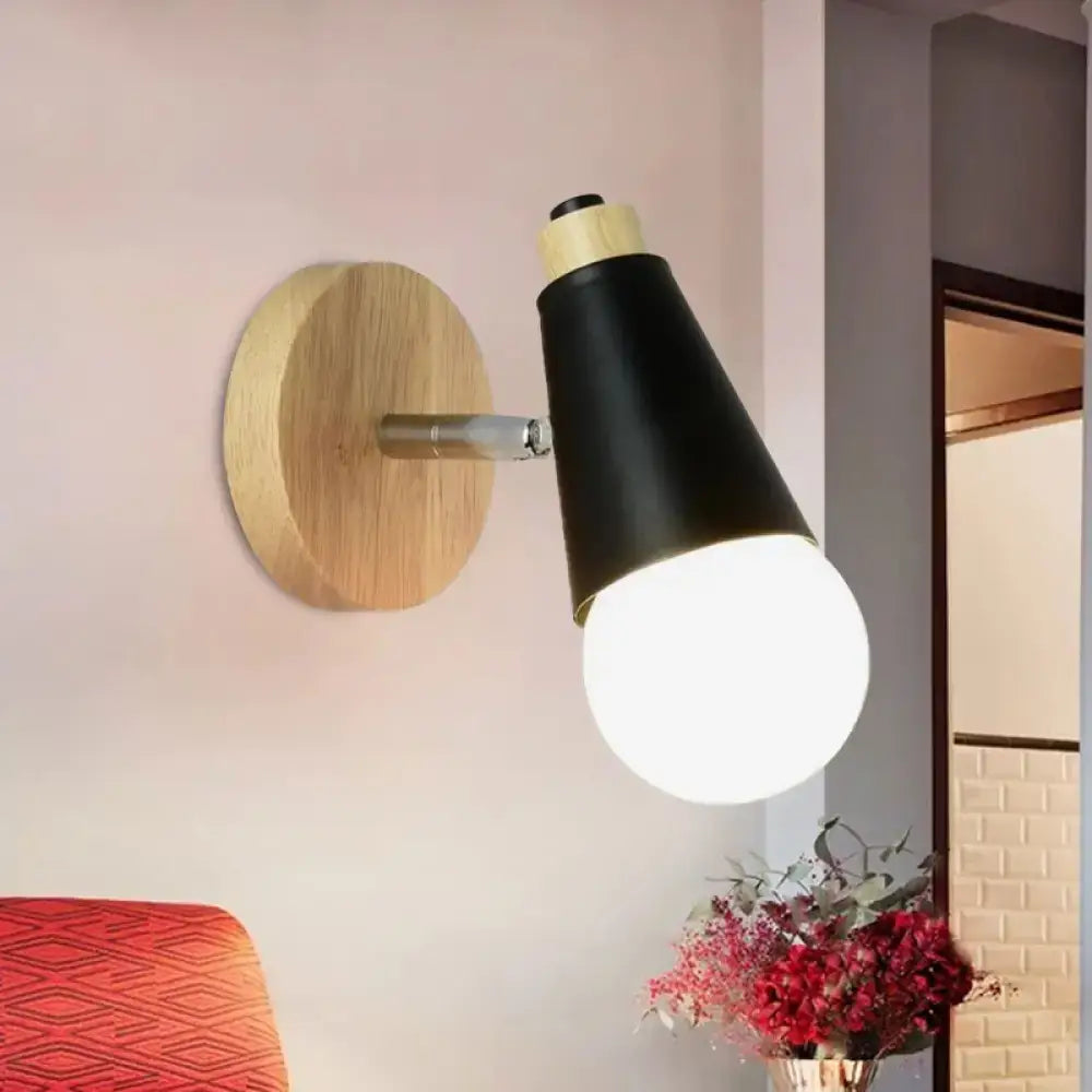 Nordic sweet cone wall light with bamboo base for bedroom