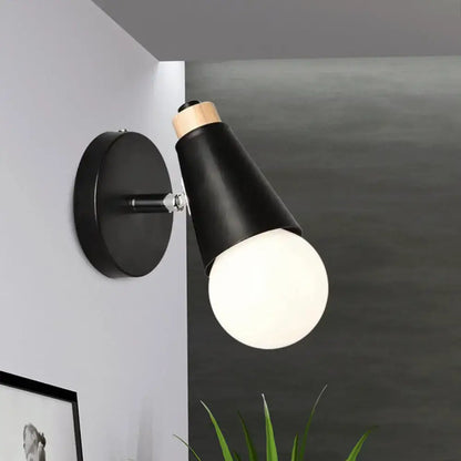 Nordic sweet cone wall light with bamboo base for bedroom