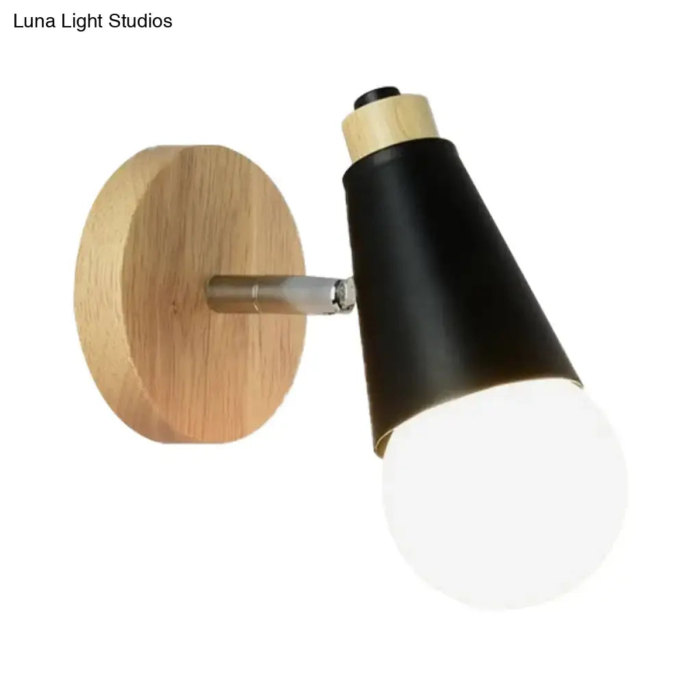 Nordic sweet cone wall light with bamboo base for bedroom