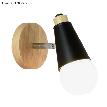Nordic sweet cone wall light with bamboo base for bedroom