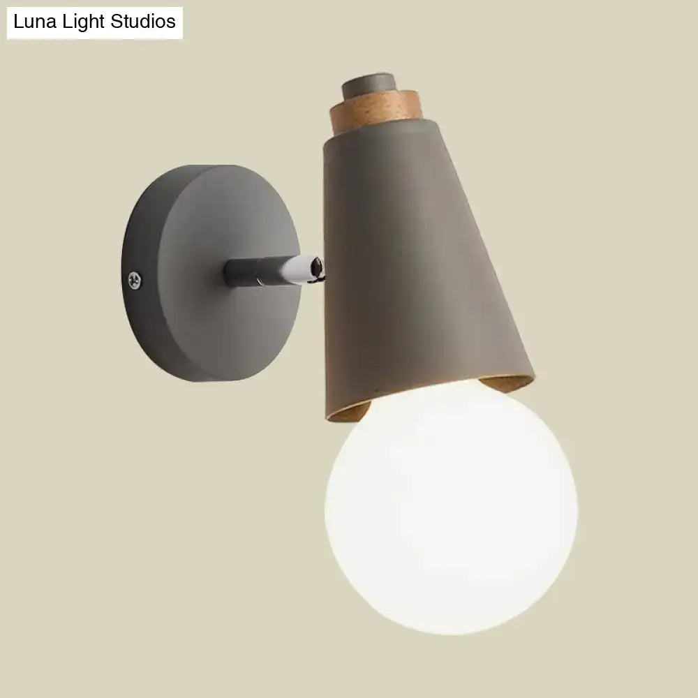 Nordic sweet cone wall light with bamboo base for bedroom