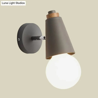 Nordic sweet cone wall light with bamboo base for bedroom