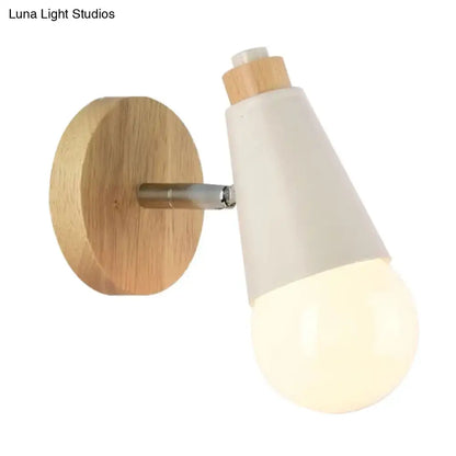 Nordic sweet cone wall light with bamboo base for bedroom