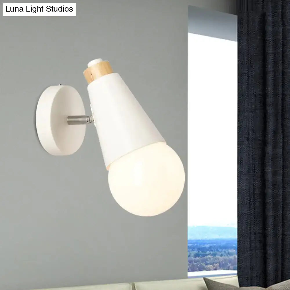 Nordic sweet cone wall light with bamboo base for bedroom