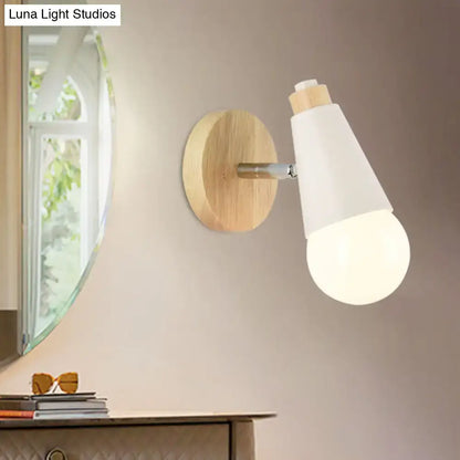 Nordic sweet cone wall light with bamboo base for bedroom