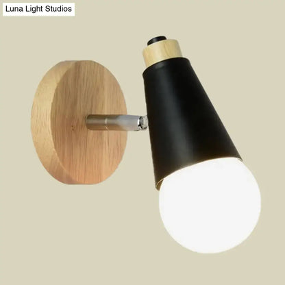Nordic sweet cone wall light with bamboo base for bedroom