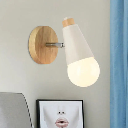 Nordic sweet cone wall light with bamboo base for bedroom
