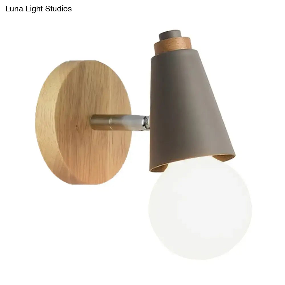 Nordic sweet cone wall light with bamboo base for bedroom