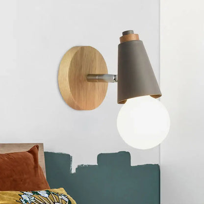 Nordic sweet cone wall light with bamboo base for bedroom