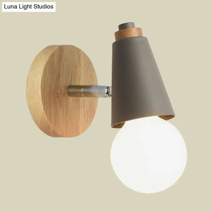 Nordic sweet cone wall light with bamboo base for bedroom