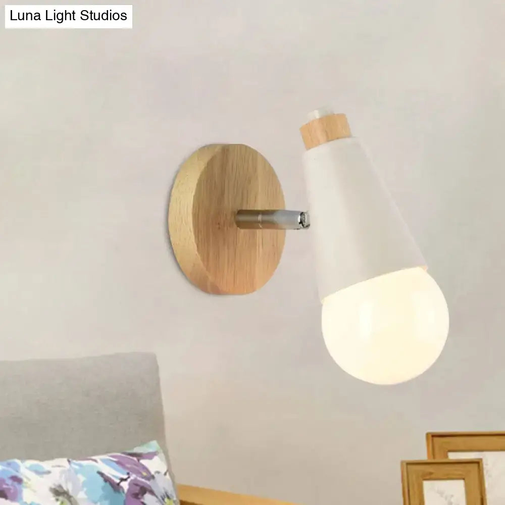 Nordic sweet cone wall light with bamboo base for bedroom