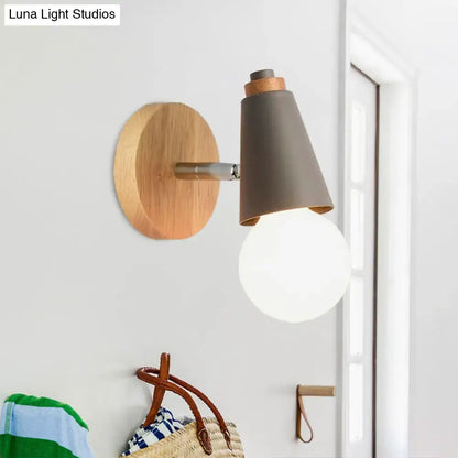 Nordic sweet cone wall light with bamboo base for bedroom