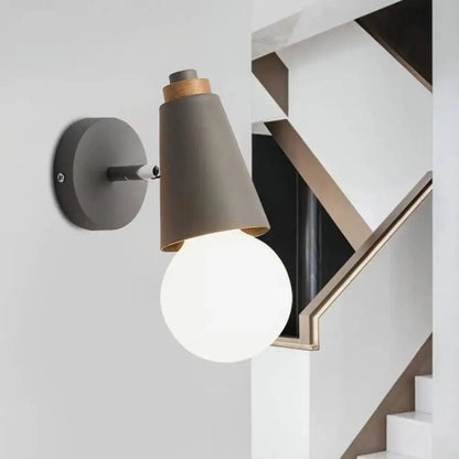 Nordic sweet cone wall light with bamboo base for bedroom