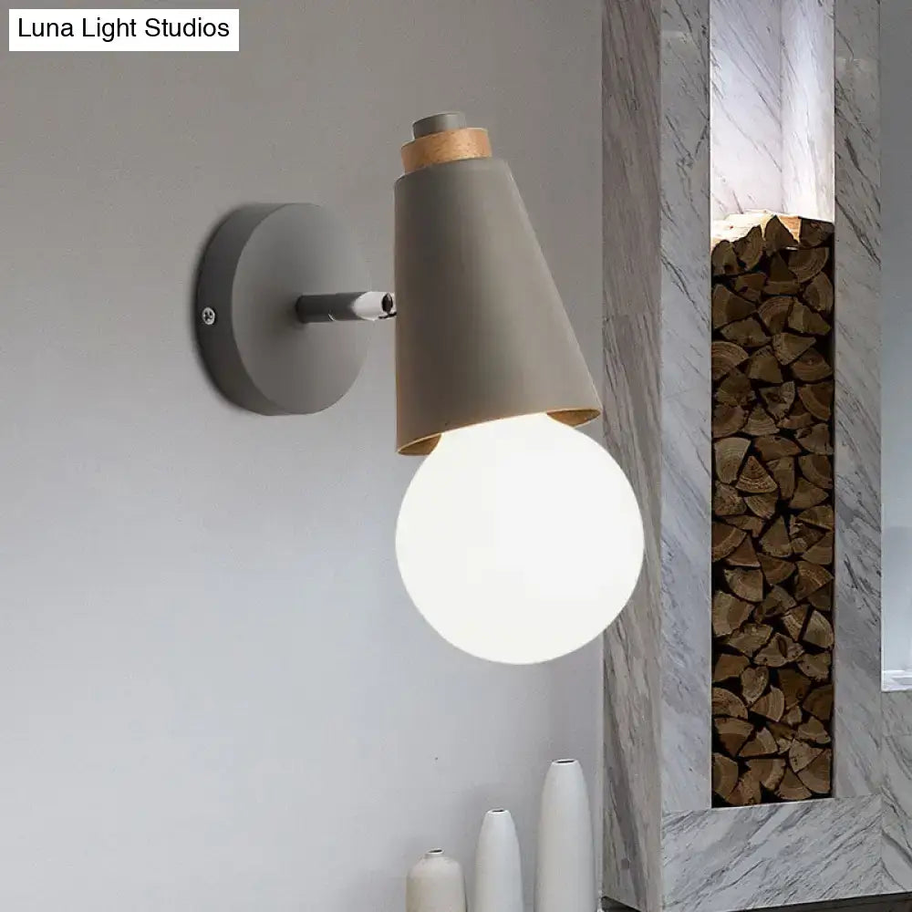 Nordic sweet cone wall light with bamboo base for bedroom