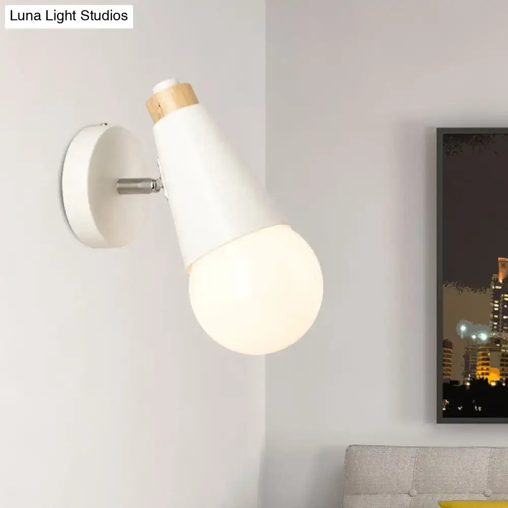 Nordic sweet cone wall light with bamboo base for bedroom